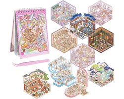 lomdung 10 sets 3D House stickers, miniatuur huisstickers 3D met pincet, DIY Cozy Little Home Scene Sticker Book, Fun DIY Stickers Scene, verlicht stress voor volwassenen en kinderen