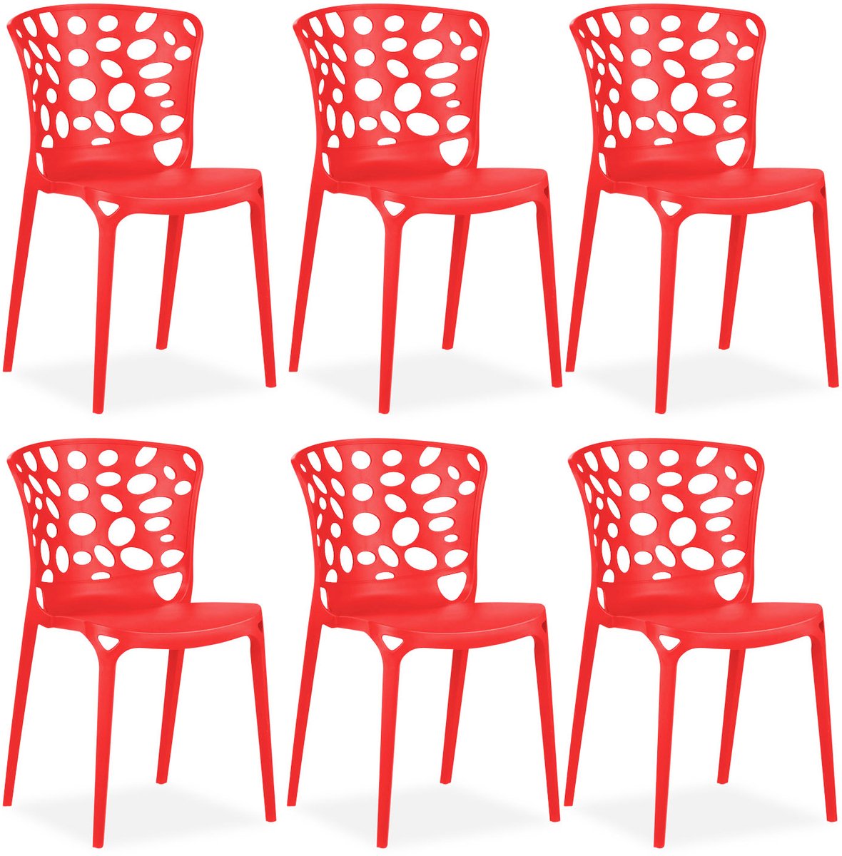 Homestyle4u Tuinstoelen - Set van 6 - Stapelstoelen - Kunststof - Rood