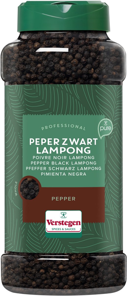 Verstegen - Peper zwart Lampong heel - Pure - Strooibus large - Peper & zout - 580g