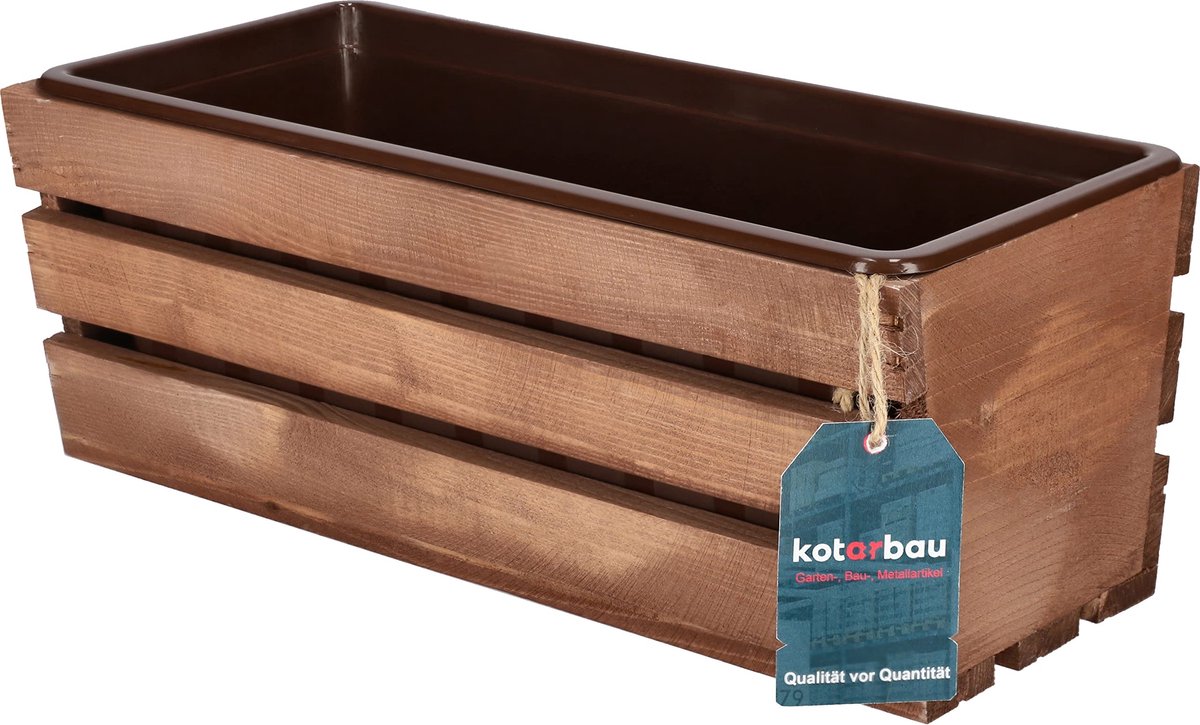 KOTARBAU® Houten Plantenbak, Bloembak Hout, 40 x 18 x 15 cm, Bruin, Balkonbak, met Kunststof Inzetstuk, voor Terras, Balkon, Deko Planten