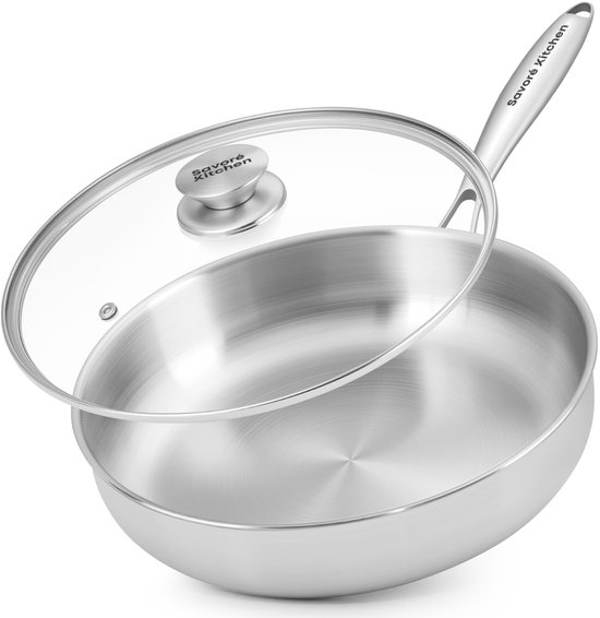 Savoré Kitchen Hapjespan 28cm met Deksel – Inductie Geschikt – RVS Sauteerpan - PFAS Vrij
