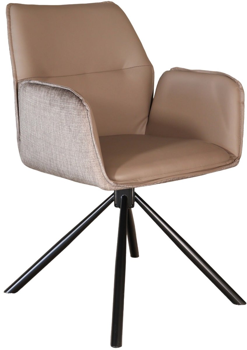 SET DEAL: 4 stuks Eetkamerstoel met armleuningen draaibaar bruin chenille Emily eetstoel zetel
