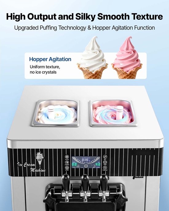 Softijsmachine / Softijs Machine - Commercieel Tafelmodel - Capaciteit 20–28 l/uur - Vermogen 2200 W - Twee 6 l Containers - Voorkoeling - Zelfreiniging - LED-display - Zilver van Merkloos — afbeelding 2