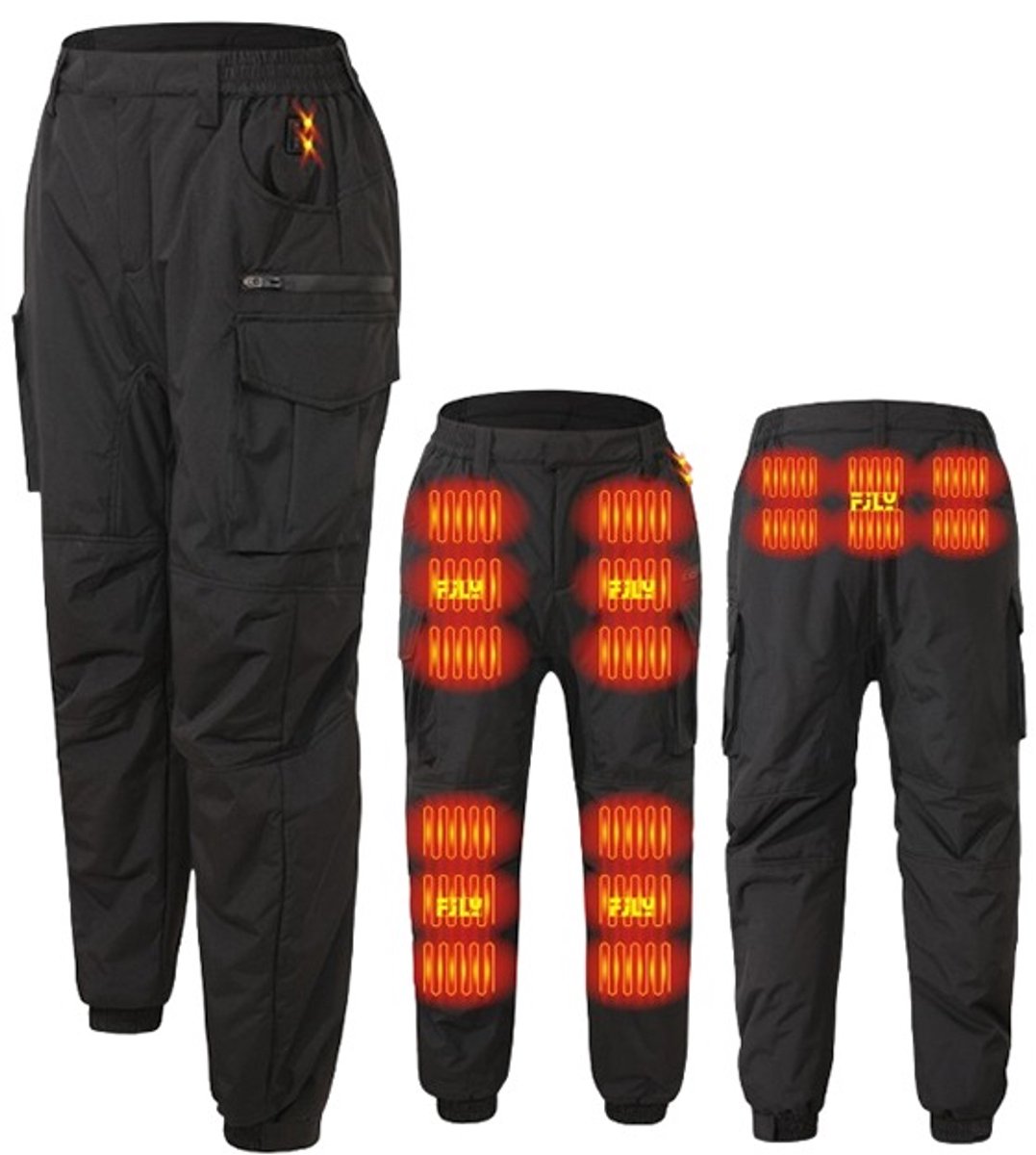 Verwarmde broek: Wind- en waterdicht koolstofvezel multi-zone verwarming USB-voeding XL Zwart