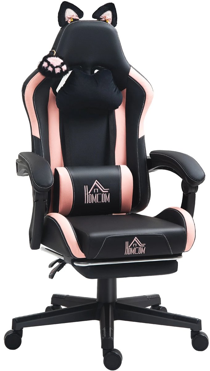 Roossentials gamingstoel - Gaming chair - Bureaustoel - Computerstoel - Met verstelbare armen in hoogte en uittrekbare voetsteun - Zwart