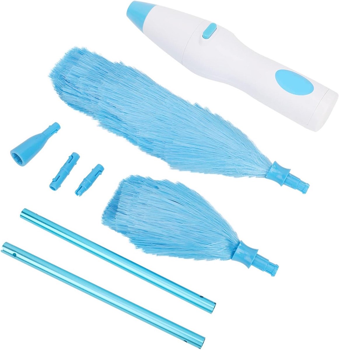 Bendbare Elektrische Veer Duster voor Raamdecoratie en Meubelreiniging - Efficiënt en Handig Schoonmaakgereedschap in Blauw en Wit