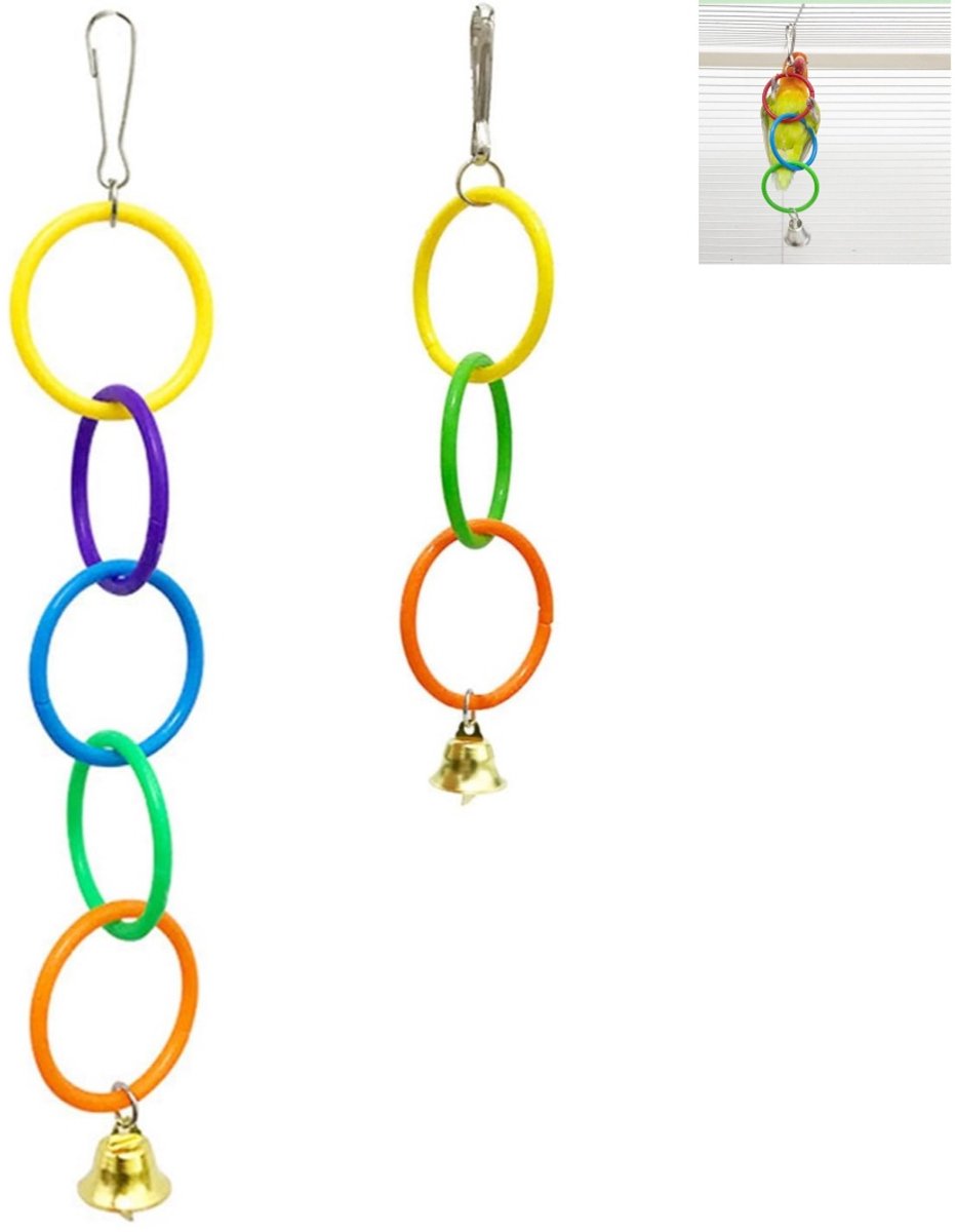 2 stuks - klimspeelset voor papegaaien - Kleurrijke hangende klimringen - geschikt voor conures, grasparkieten, parkieten, valkparkieten - kleurrijk - 25×4.5cm