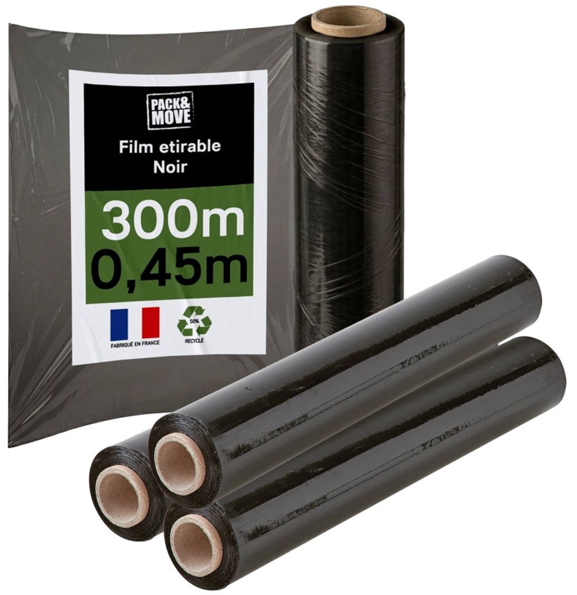 Pack And Move - Set 4 Rollen Rekfolie - 300 M - Zwart - Verhuizing rekfolie Verpakking rekfolie Pallet rekfolie Bescherming