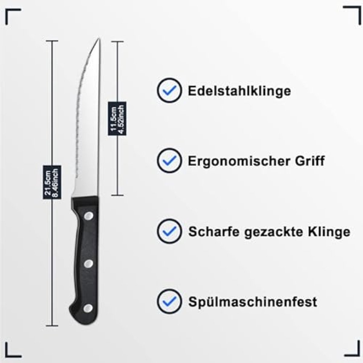 8-delig steakmessenset - Roestvrijstalen gekartelde messen - Vaatwasmachinebestendig - Ergonomisch handvat