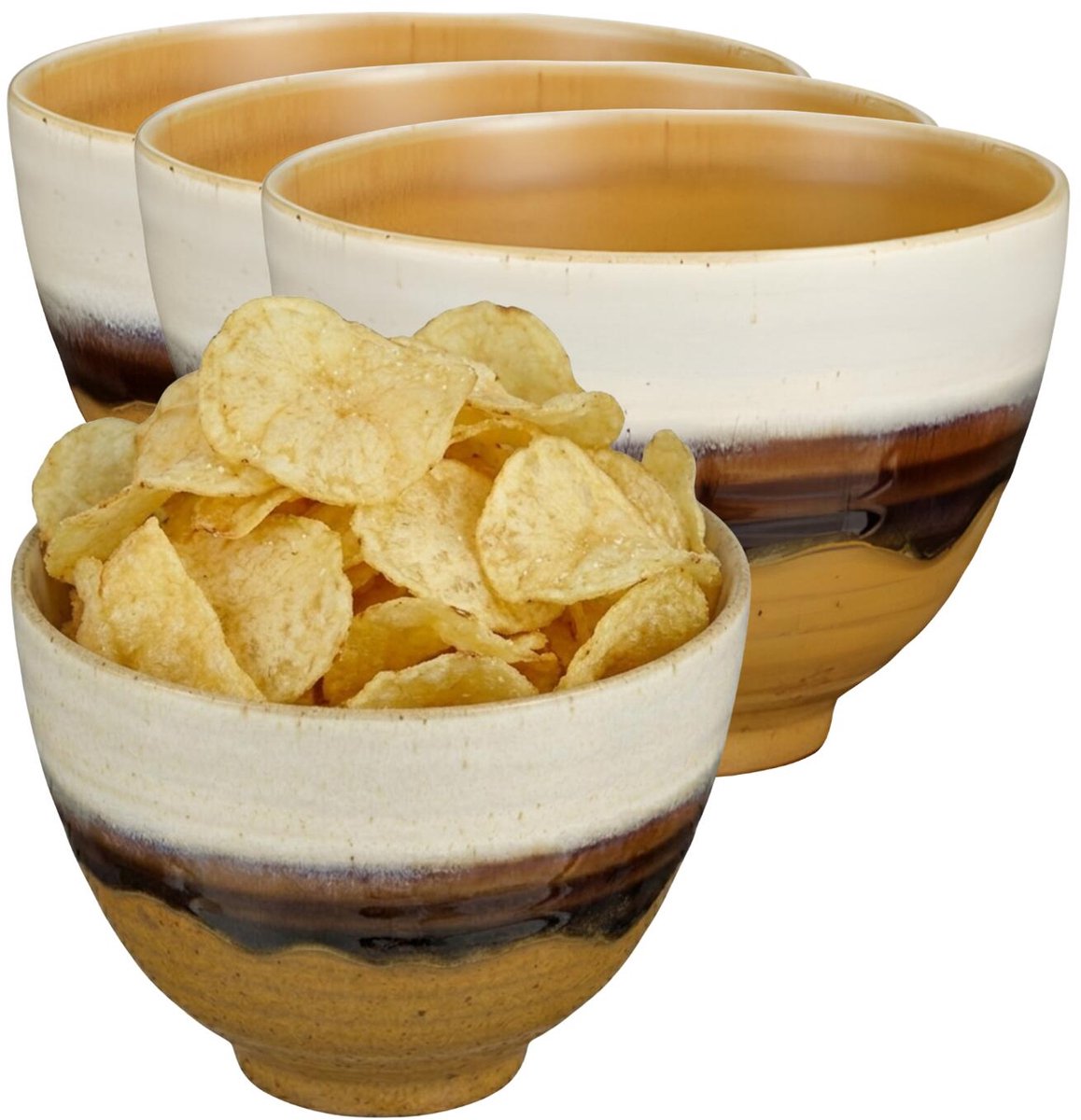 Mica Decorations Serveer/chips schaaltje Ethan - 6x - terra - 8 x 11 cm - keramiek - kommetjes