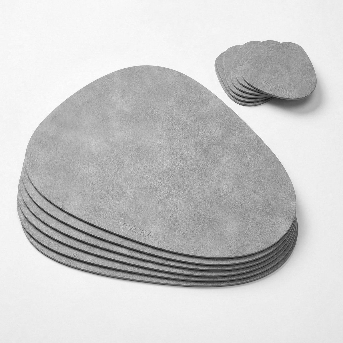 LUTCHOS Placemats – 12-delige Set – PU Leer – Fog Grey – Waterafstotend – Ovaal