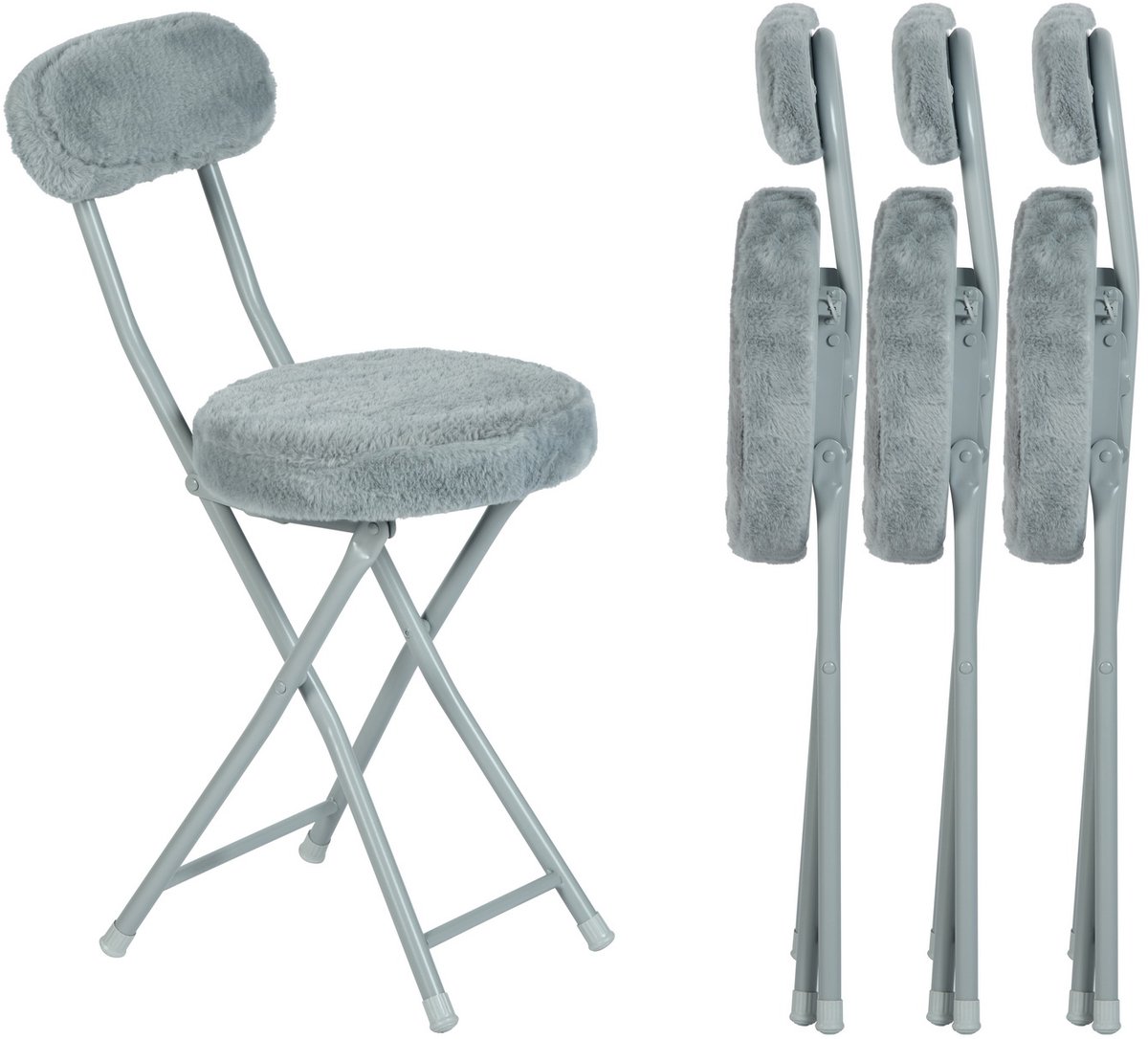 MEUBLE COSY Muebles Cosy Klapstoelen - Set Van 4 49 cm Zithoogte Scandinavisch Zacht Faux Bont - Grijs