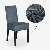BankhoesDiscounter Housse de chaise en velours – Taille L – Bleu pierre – Housses de siège de salle à manger – Housses de siège Chaises de salle à manger – Housse de chaise extensible