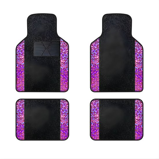 4-delige Auto Vloermatten – Universele Tapijt Volledige Set – Auto Accessoires, Auto Voet Pads – Zwart en Roze Rood