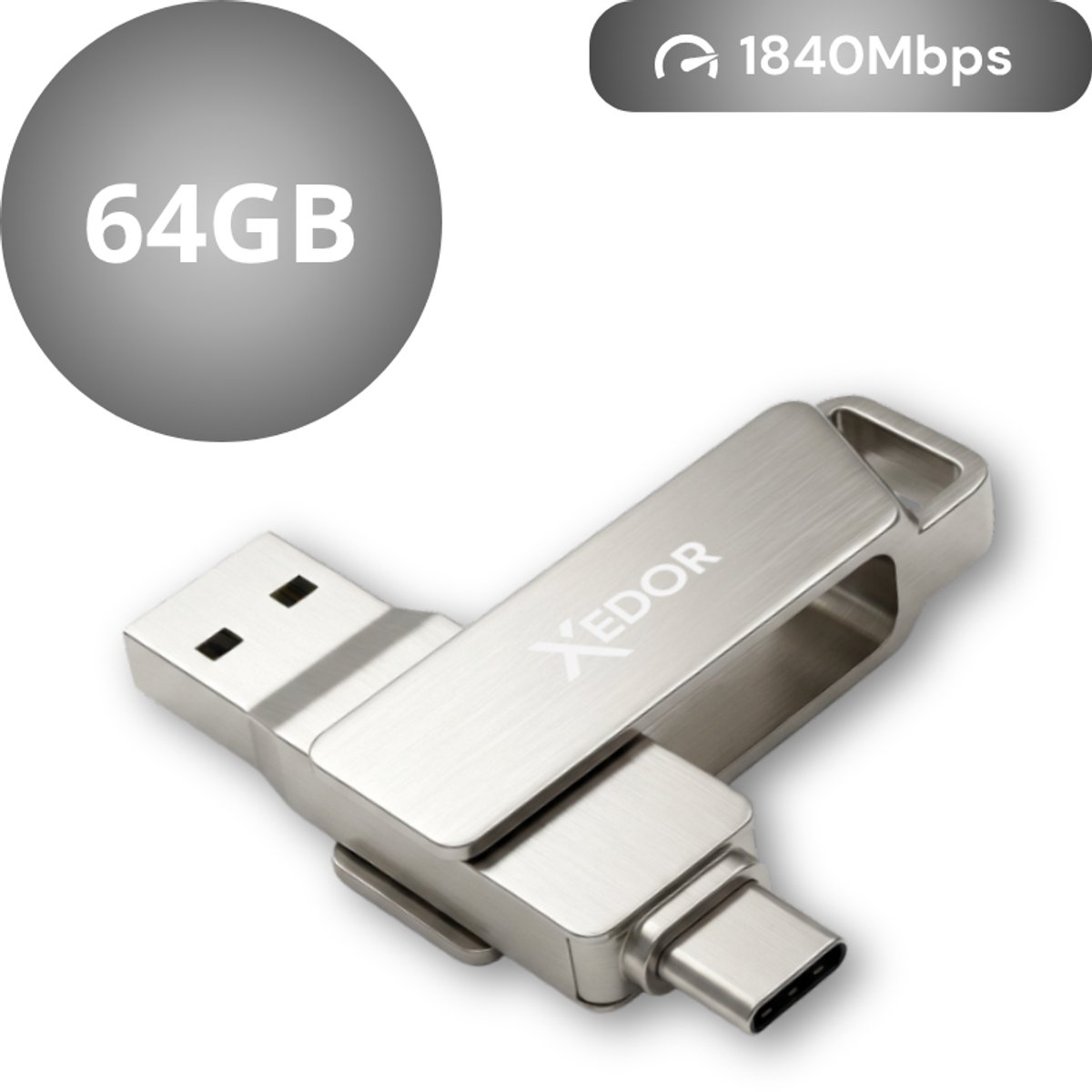 Xedor® Blaze - USB Stick - 64 GB - 1840Mbps - USB C en A - iPhone en Android