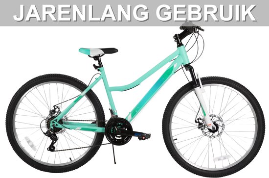 Dames mountainbike - Voor recreatief gebruik / MTB-liefhebbers - 18 versnellingen, voorvorkvering, dubbele mechanische schijfremmen - Aluminium, groen, 66 cm van Merkloos — afbeelding 3