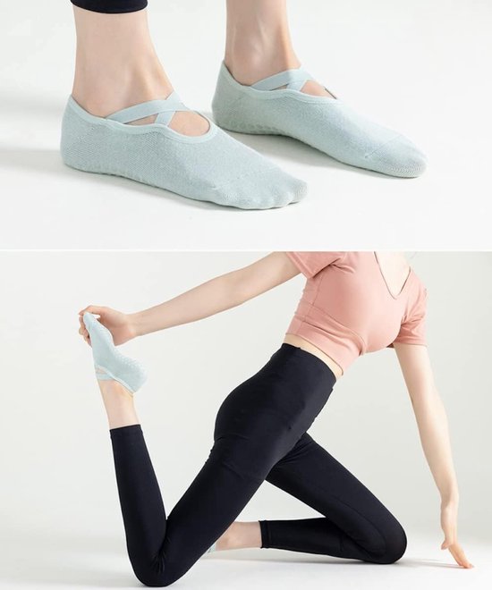 2 paar dames yogasokken antislip, sportsokken met kruisriem - geschikt voor yoga, dans, fitness - vechtsport, gymnastiek, ballet - trampoline - zwart - one size fits all — afbeelding 4