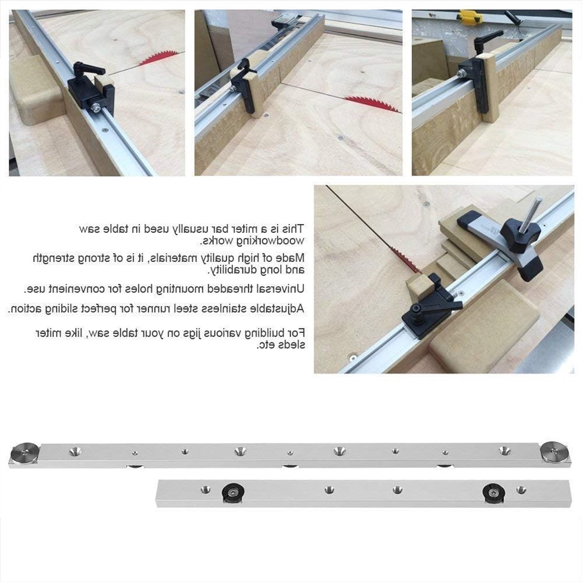 Aluminium Miter Bar Rail voor T-Track, 300mm Miter Gauge Bar Slider voor Zaag en Houtbewerking Tool