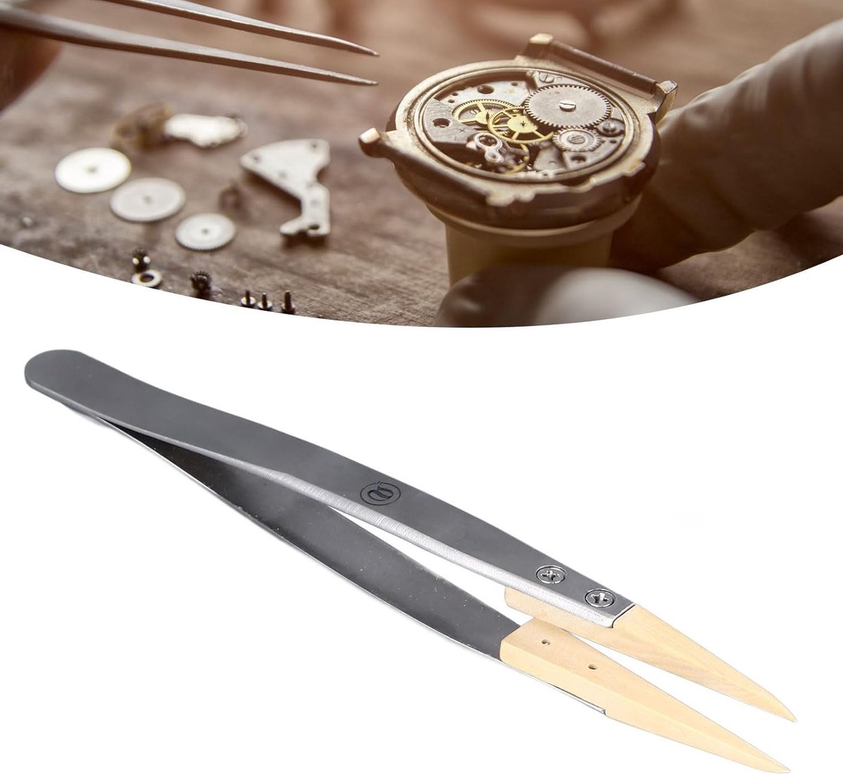 Precisie Antimagnetische Pincet met Vervangbare Houten Punten voor Horloge Reparatie en Onderhoud