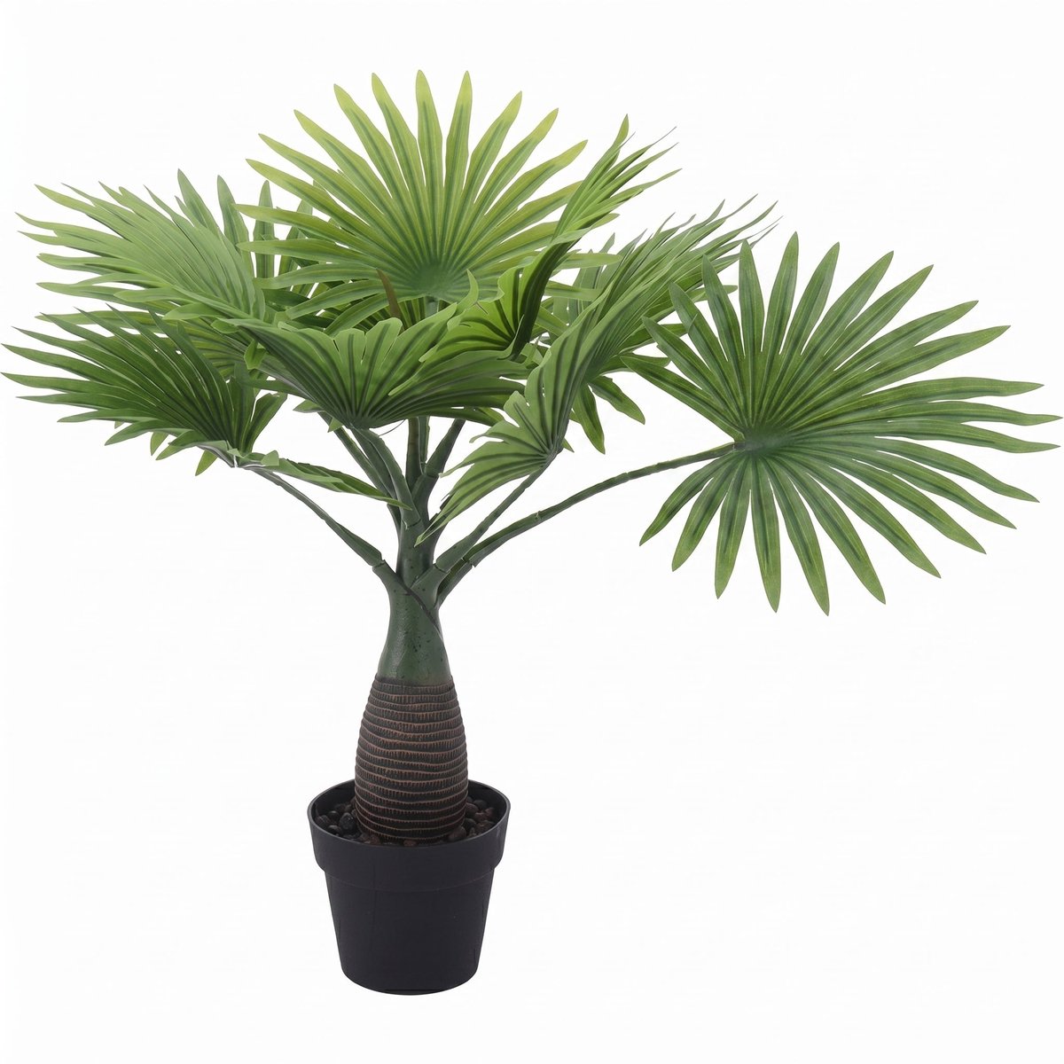 Cheqo® Kunstpalm - Kleine Kunstplant in Pot - Nep Palm voor Binnen - Waaierpalm - Nep Plant - Kamerplant Tafelmodel - Tropische Plant - Palmboom - Mini Kunstplant - voor Woonkamer - Slaapkamer - Kantoor - Balkon - Decoratieve Plant