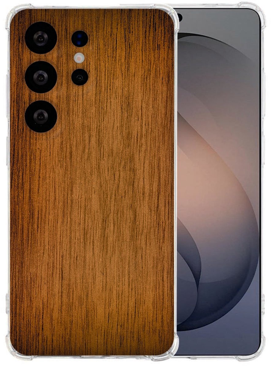 Samsung Galaxy S26 Ultra TPU Siliconen Hoesje Donker Hout Antishock