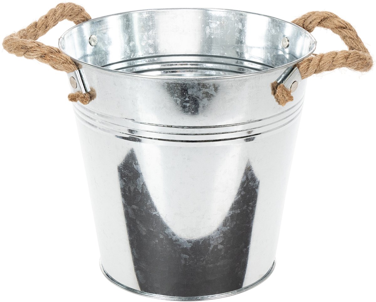 Decoratieve emmer bloempot metaal met touwhandvatten Ø20cm