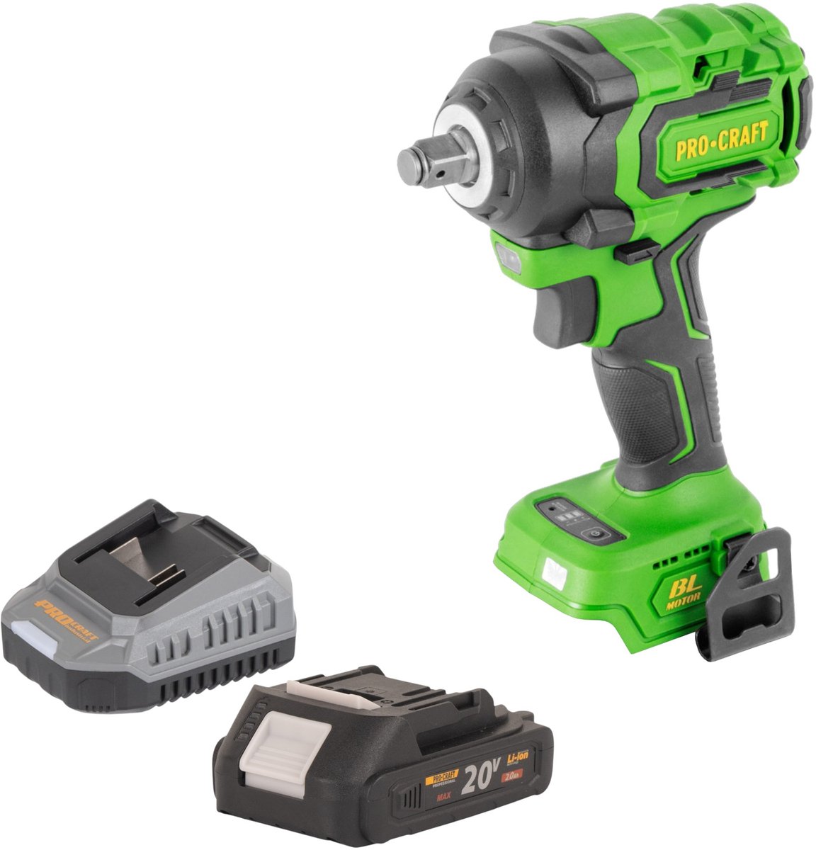 Procraft PWA18bb accu-slagmoersleutel 20 V 550 Nm 1/2" borstelloos + 1x accu 2,0 Ah + oplader