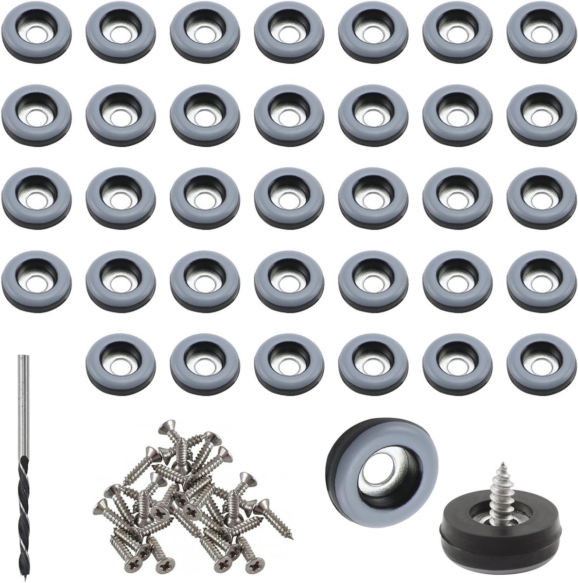 Set van 36 ronde meubelpootjes Ø 19mm van PTFE voor het eenvoudig verplaatsen van zware meubels met schroeven