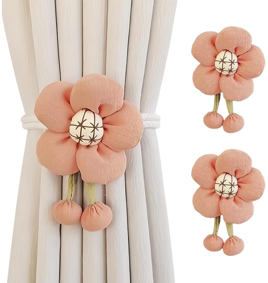 QTTVBTNA - 2 Stuks Gordijn Embrasse - Gordijnklemmen - Gordijnbinders - Raamaccessoires voor Woonkamer Slaapkamer en Kantoor - Eenvoudig te Bevestigen en Herbruikbaar - Stijlvolle Interieur Decoratie - Oranje Bloemen