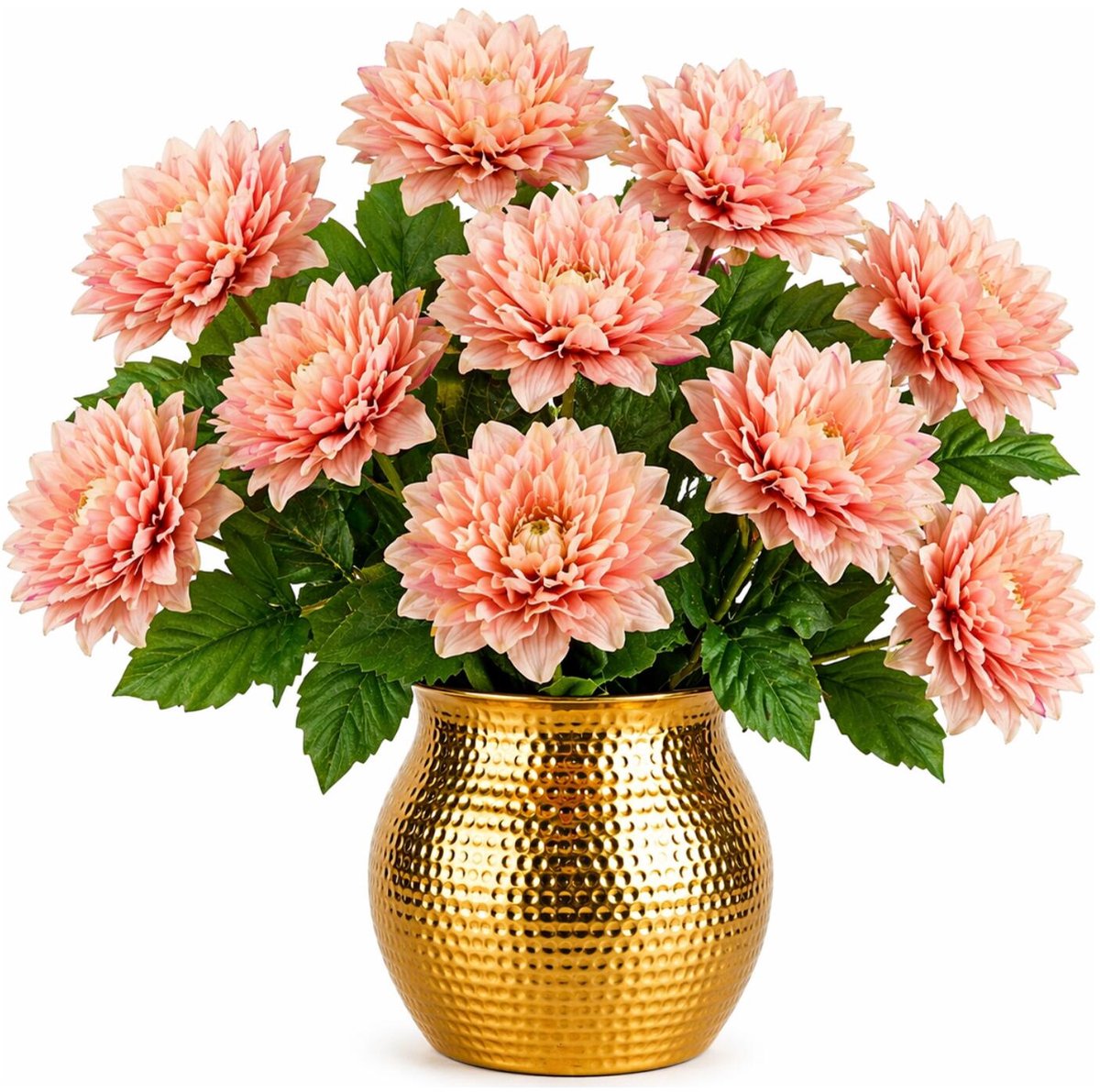 Mica Decorations Kunstbloem Dahlia Artistic - 10x - H74 cm - oranje/roze - kunststof - stelen kunstbloemen - boeket - bloemetjes