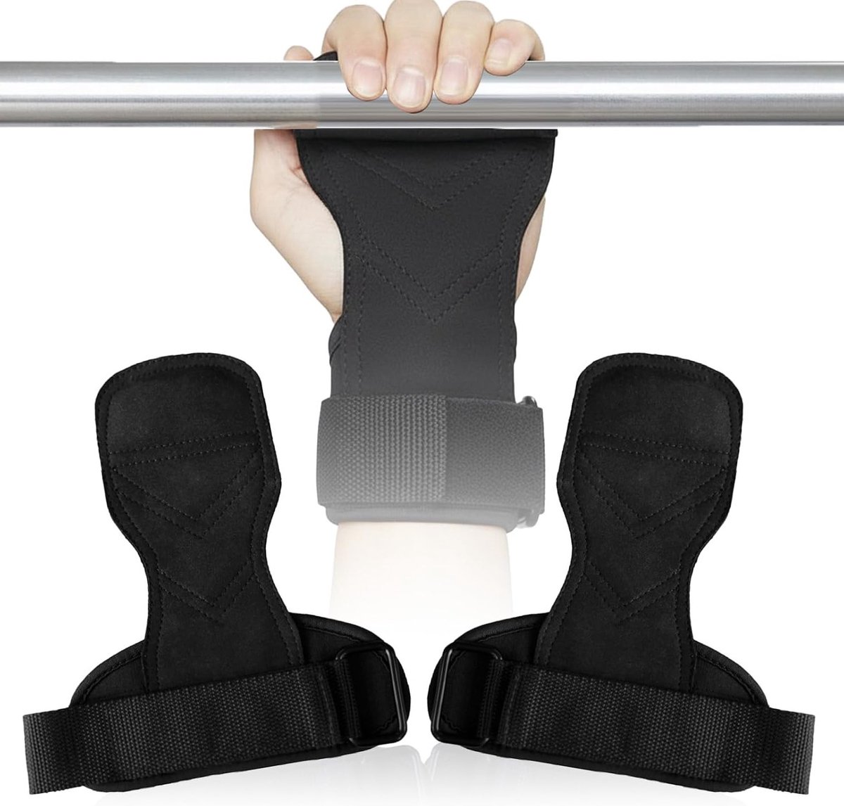 Set van 2 Verstelbare Grip Pads voor Krachttraining, Deadlifts en Pull-Ups - Optimale Grip en Polsbescherming voor Bodybuilding en Fitness