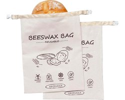 Set van 2 herbruikbare broodzakken van bijenwas - broodzakken voor zelfgebakken brood - bewaarzakken voor zuurdesembrood - linnen bewaarzakken voor voedsel - geschikt voor de vriezer - broodconservering - bakbenodigdheden