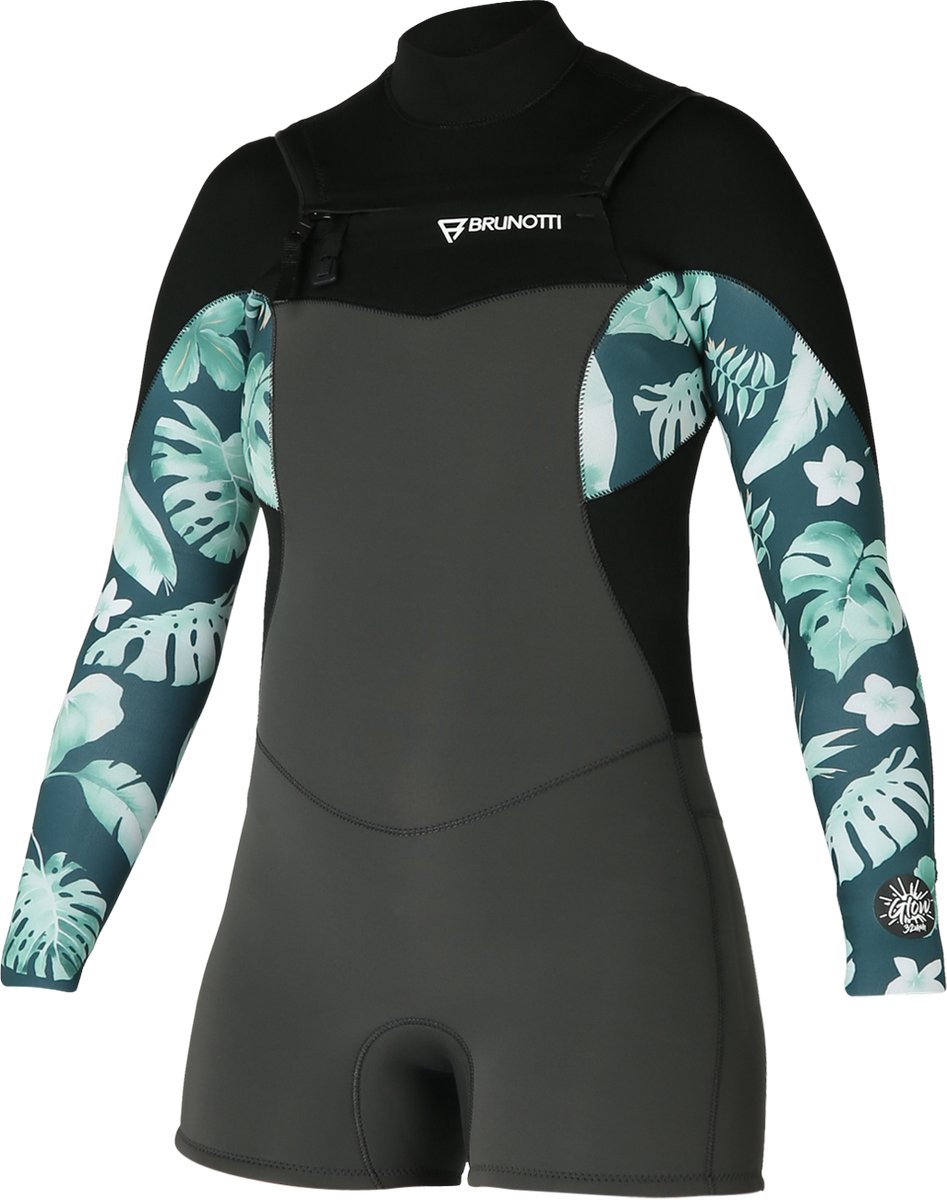 Brunotti - Glow Wetsuit Dames - Longesleeve Shorty 3/2mm - Zwart - XL