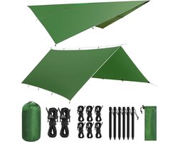 Waterdichte Ultralight Tarp 3 x 4 m voor Camping en Picknick met 15 Oogjes, 6 Aluminium Pinnen en 8 Nylon Touwen - Bescherming tegen UV, Sneeuw en Regen, Lichtgewicht en Compact