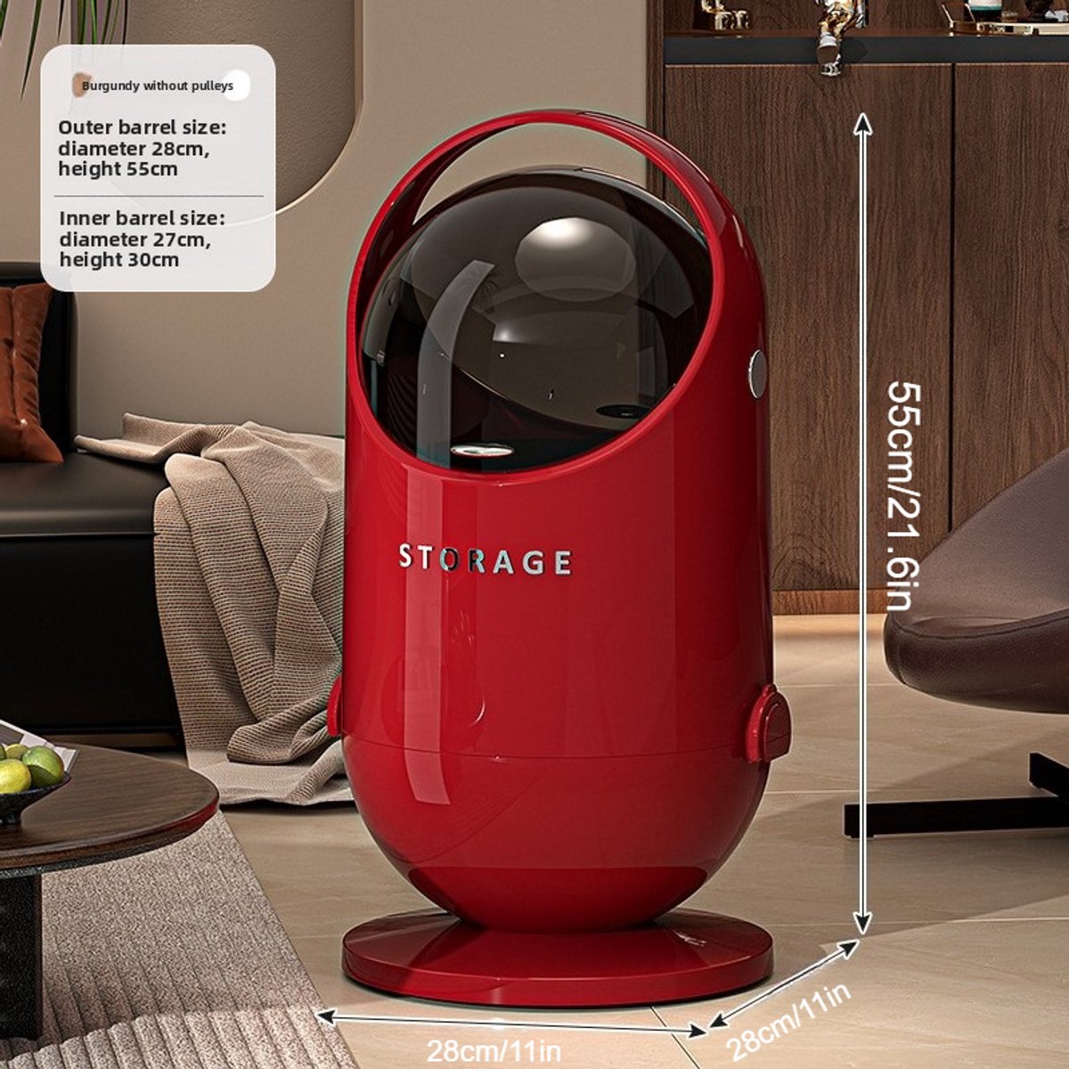 Ronde 20L prullenbak met veilige deksel en wielen, bestand plastic, comfortabele grep, compact ontwerp, geurbeheersing, ideaal voor keuken, kantoor, woonkamer, rood.