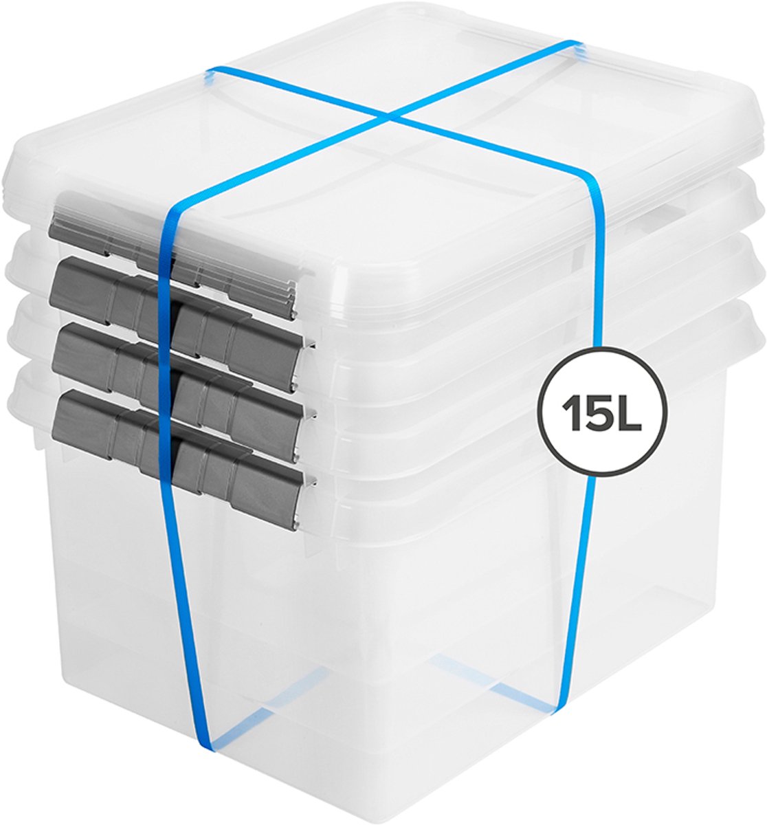 Sunware Q-Line opbergbox 15L - Set van 4 - Transparant/grijs