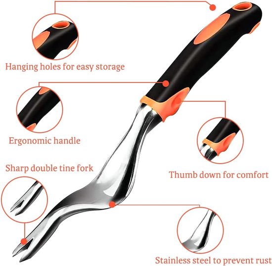 2-delige korte onkruidset 29cm - rubberen greep, inclusief trekker en mes voor precieze wortelverwijdering van Merkloos	 — afbeelding 4