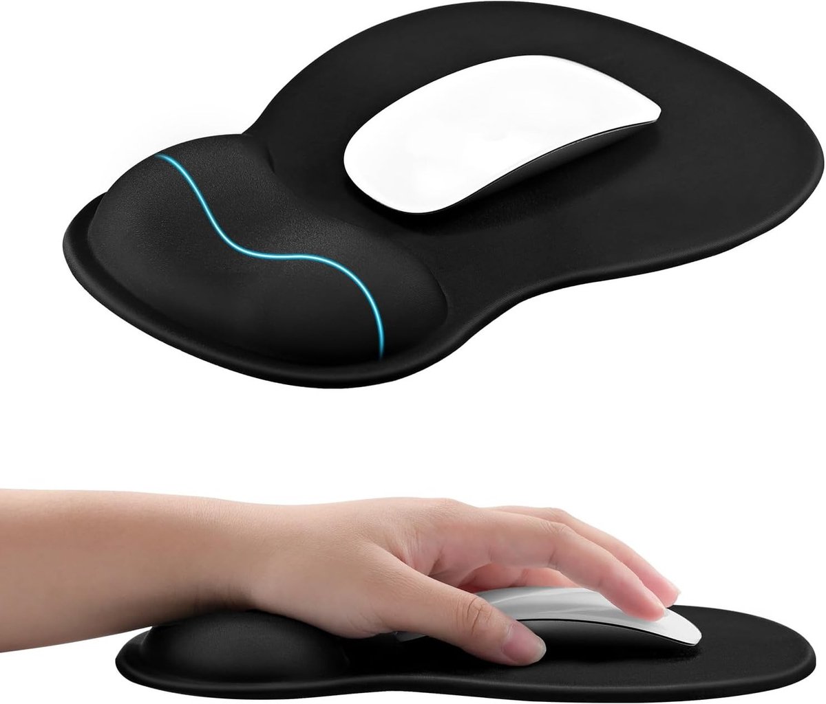 Comfortabele Muismat met Gelpolssteun en Antislip Siliconen Basis, Duurzaam en Wasbaar - Zwart, Ideaal voor Kantoor en Gaming