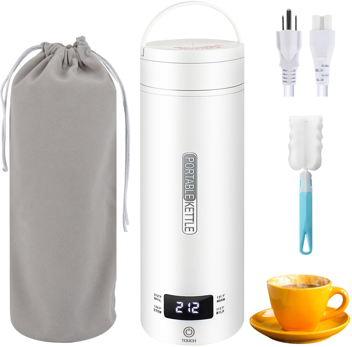 Draagbare Waterkoker met Temperatuurregeling - Heetwaterdispenser - Kleine Waterkoker Babyvoeding - Camping Waterkoker - Mini Waterkokers - 500ML - Reis Waterkoker - Wit