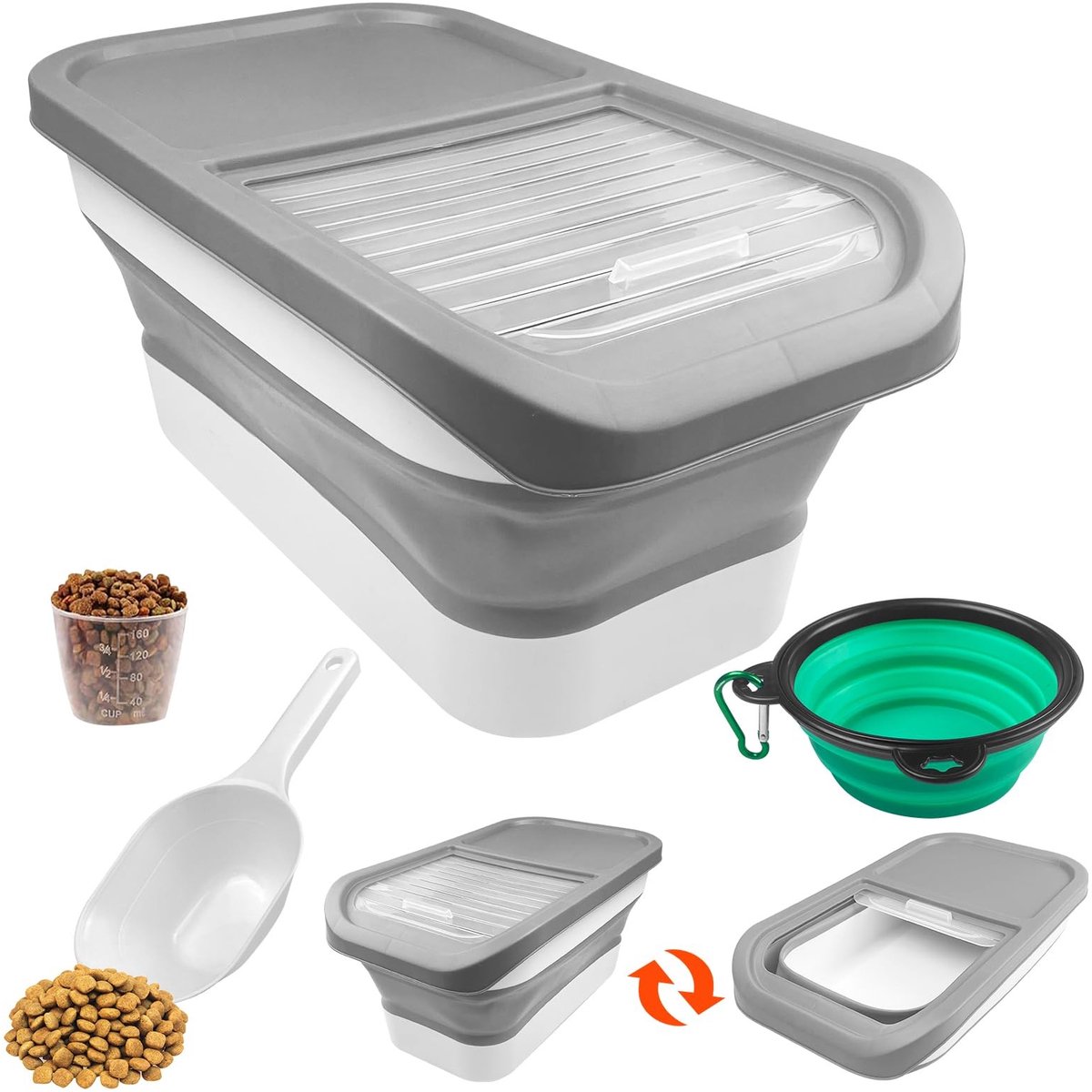 Allecto - Hondenvoer opbergdoos - Voedercontainer - Vochtbestendig - Grijs - Opvouwbare voederbox - Geschikt voor honden en katten - 10 kilogram