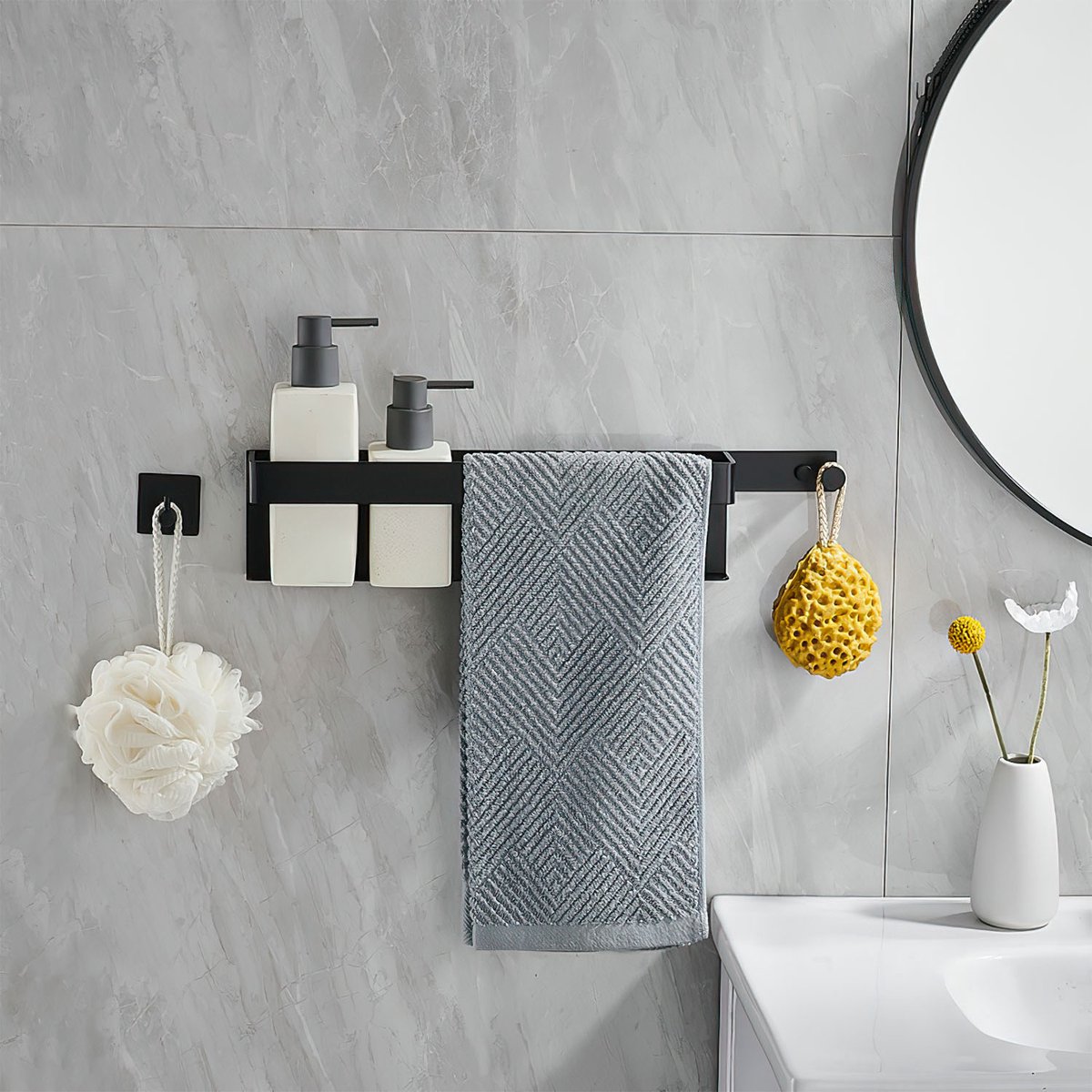Wandgemonteerde Handdoekhouder – Badkamer Handdoekrek met 2 Haken – Ruimtebesparende Handdoek Organizer – Modern Design
