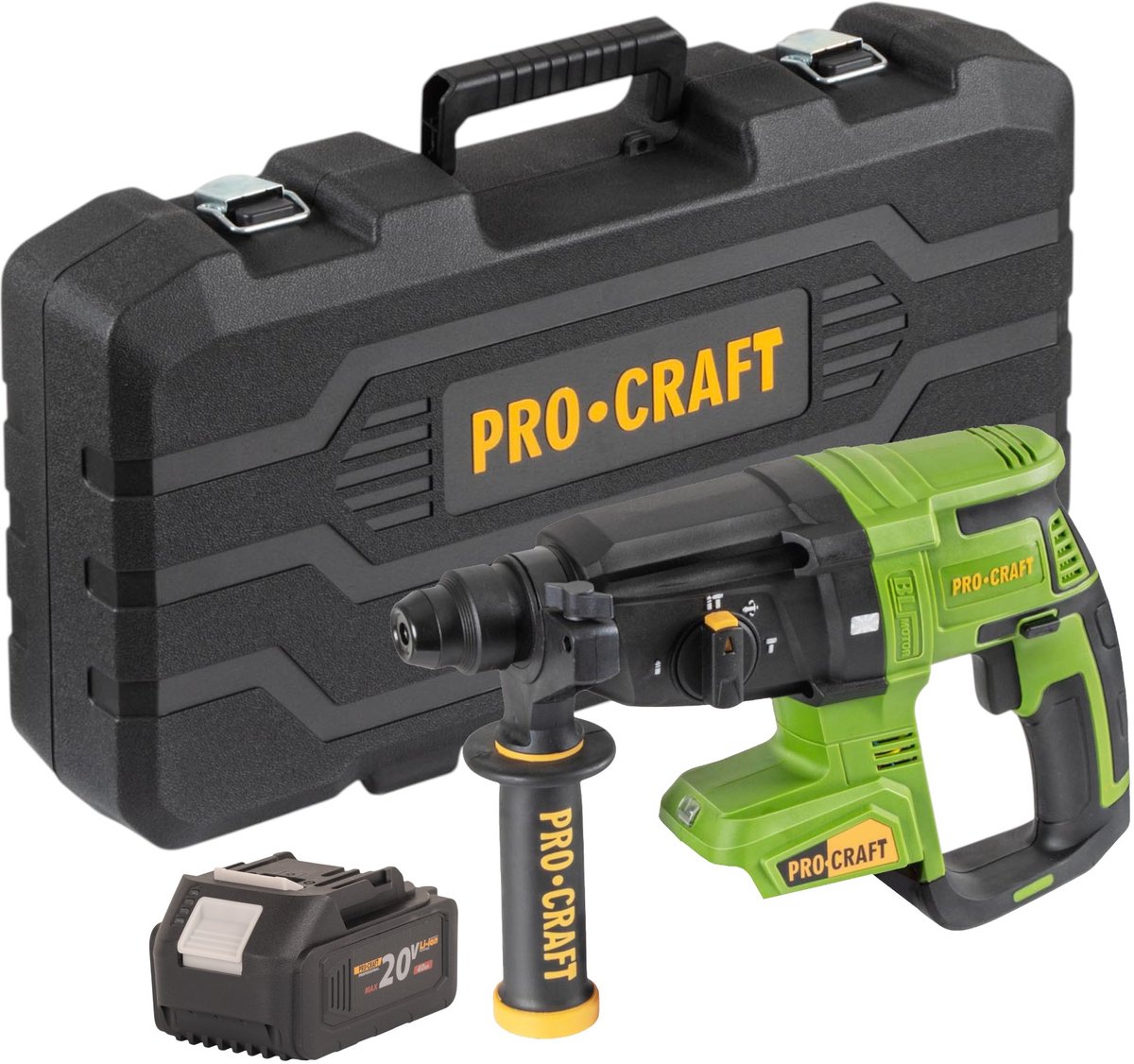 Procraft PHA40bb-c accu-boorhamer 20 V 2,6 J SDS plus borstelloos + 1x accu 4,0 Ah + koffer - zonder oplader