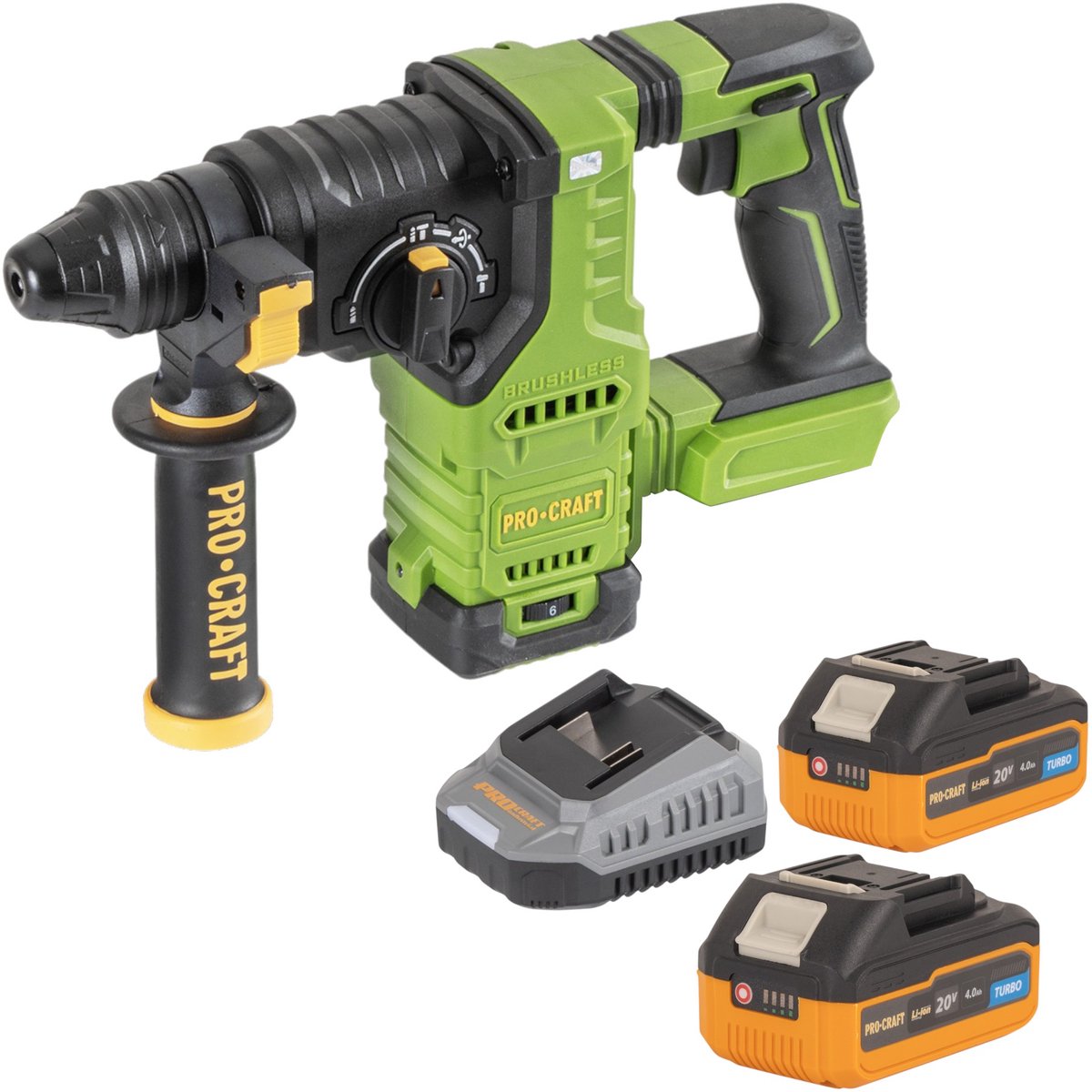 Procraft PHA30bb accu-boorhamer 20 V 2,8 J SDS plus Brushless + 2x accu 4,0 Ah + oplader