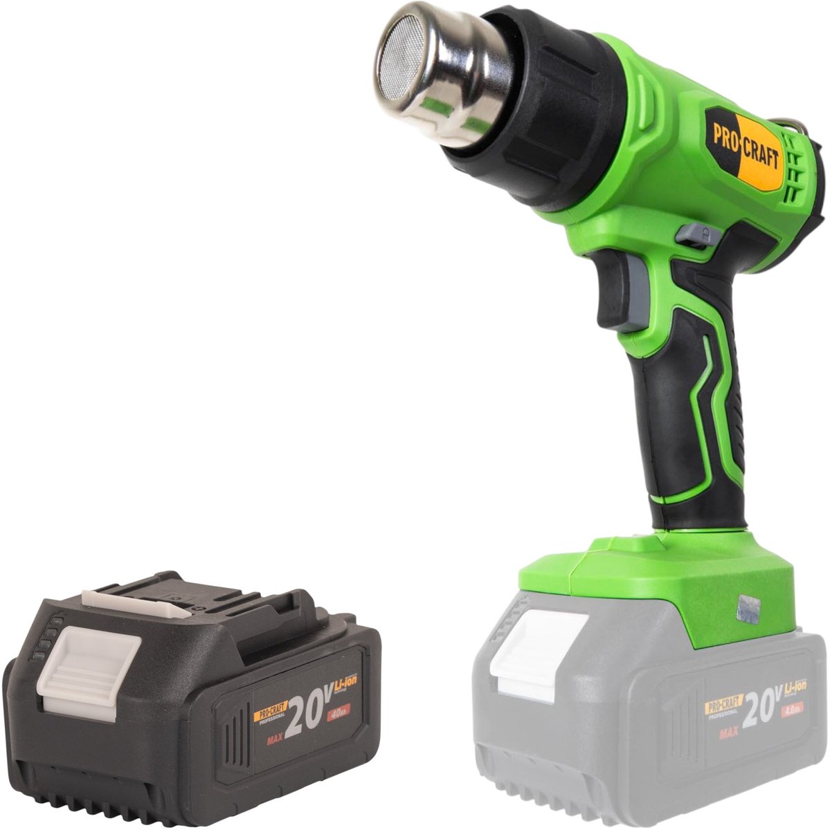 Procraft PH24bb accu-heteluchtpistool 20 V 50 - 550 °C + 1x accu 4,0 Ah - zonder oplader