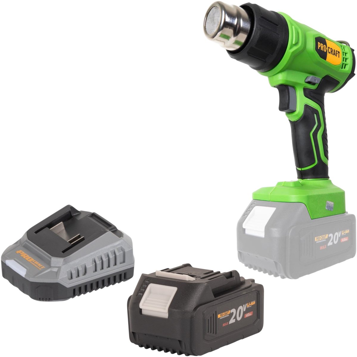 Procraft PH24bb accu-heteluchtpistool 20 V 50 - 550 °C + 1x accu 4,0 Ah + oplader