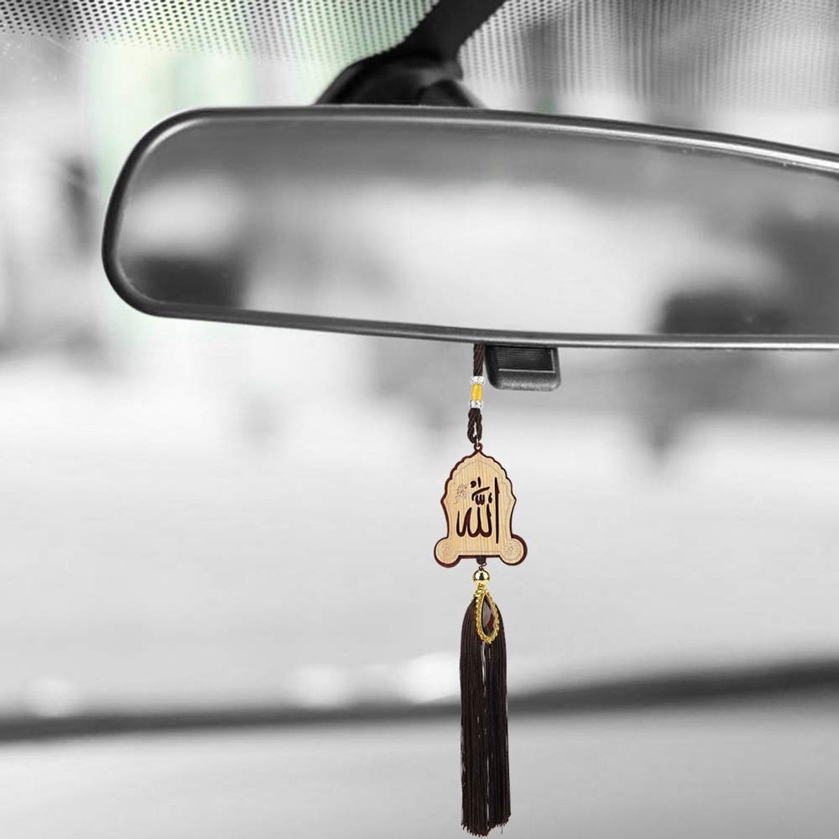 Allecto - Houten Auto Hangdecoratie - Spiritueel Ornament voor Achteruitkijkspiegel - Religieuze Decoratie - Allah Symbool - Mooi Cadeau voor Gelov...