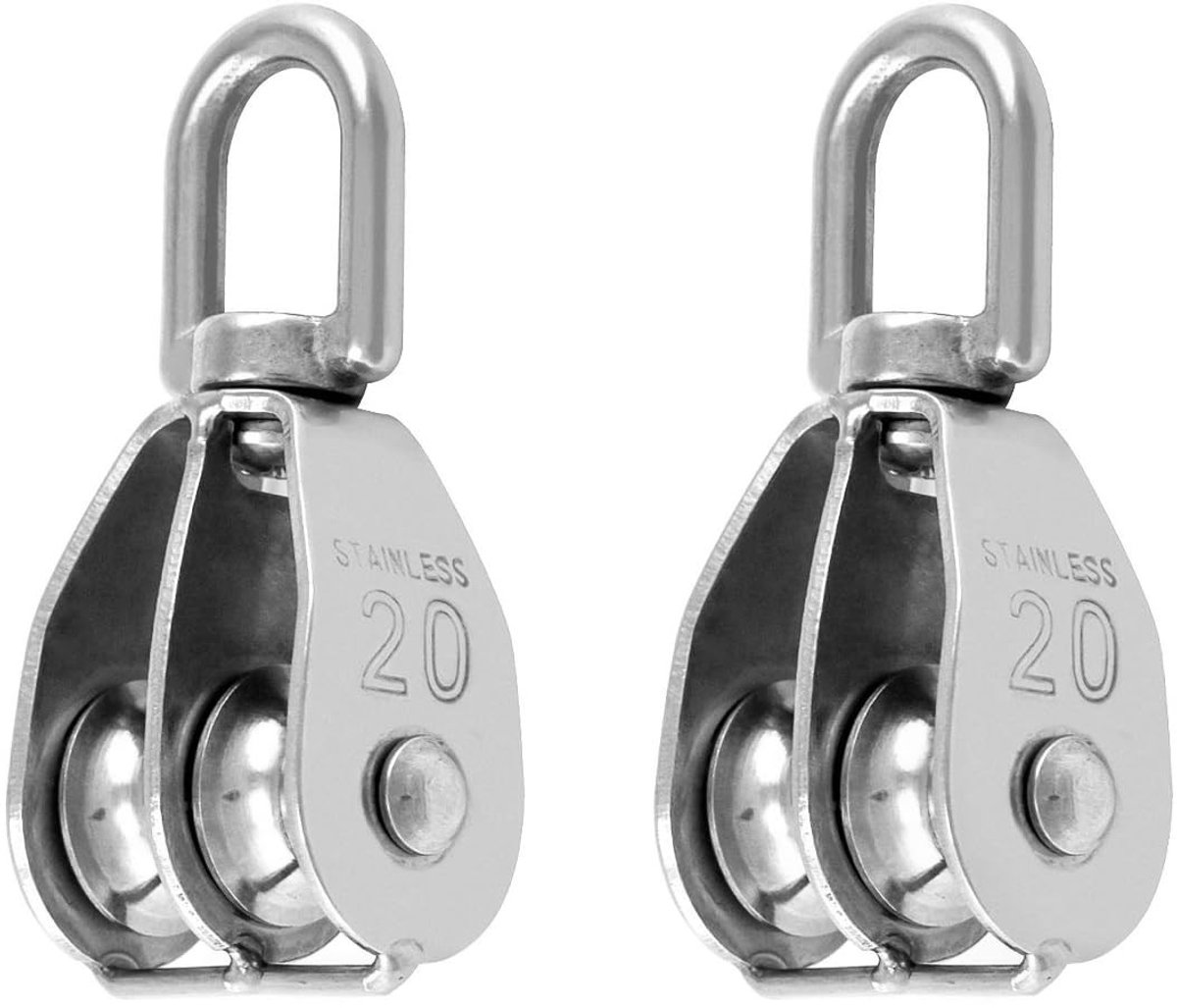 Allecto - Dubbele Pulley Blok - M20 - 304 RVS - 75kg Laadcapaciteit - Voor Hef- en Sjorwerk - Sterke constructie - Geschikt voor Tuin- en bouwtoepa...