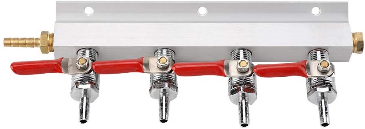 Allecto Gasdistributor 4-Weg Roestvrij staal Biergas CO2 Professionele aansluiting NPT1 4 Geschikt voor bierinstallaties Compact
