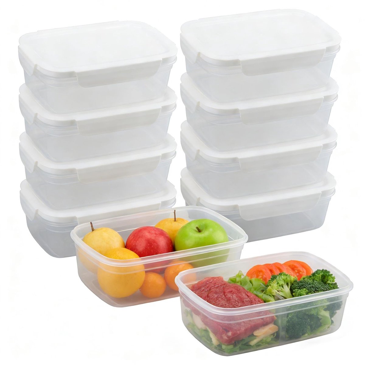 Allecto - Tuperwear Plastic Rectangular Food Boxes - BPA-vrij - 850 ml - Perfect voor voedselopslag - Wit - Geschikt voor koelkast en magnetron - S...