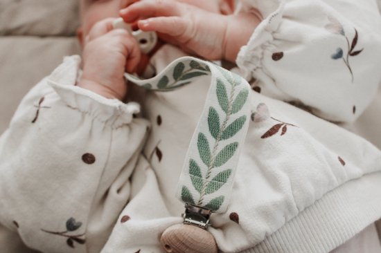 Speenkoord - katoen - Groen leaves - houten knop - fopspeen - accessoires baby - mommy musthaves - speenketting - baby - kraamcadeau - stof - speenkoord jongen - speenkoord meisje - speenkoord katoen — afbeelding 2